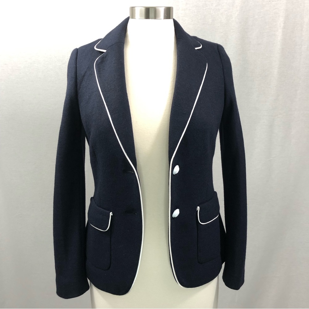 Banana Republic Navy Wool Blend Jacket w/White Piping Detail NWT Size 2 Petite